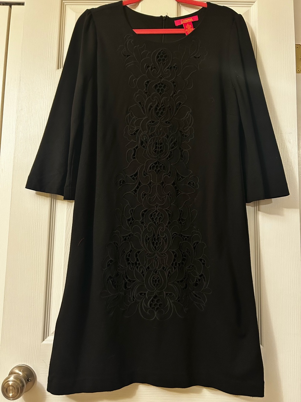 Catherine Malandrino Black Embroidered Long Sheath Dress Large 12